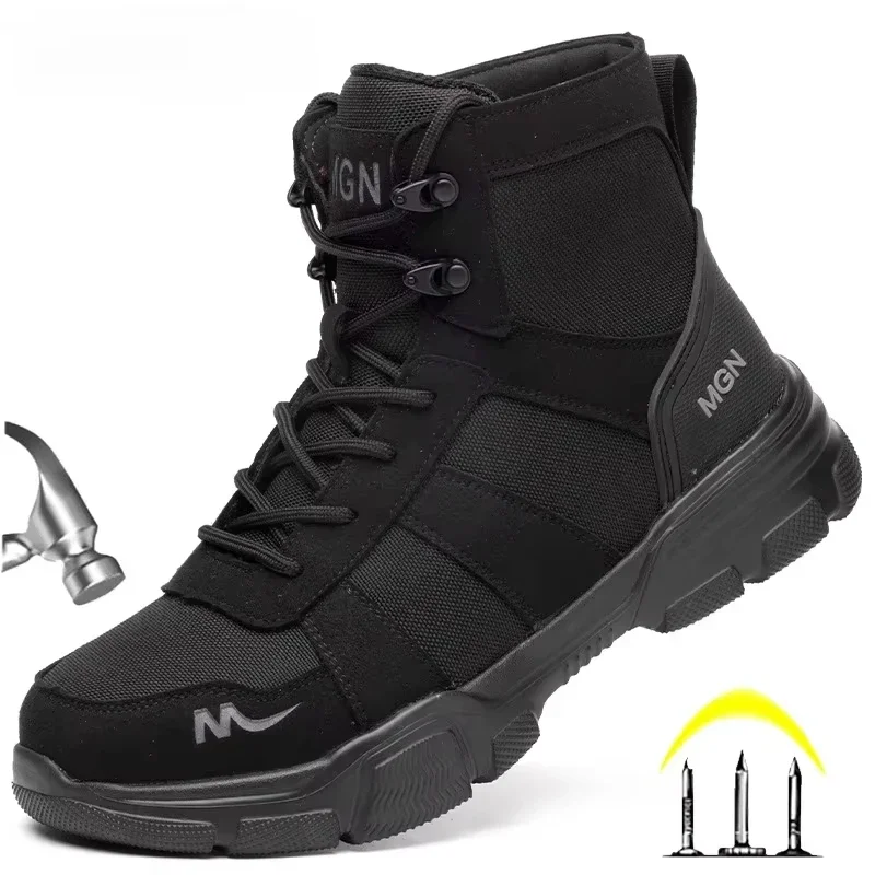 Work Boot Steel Toe - Sepatu bot keselamatan kerja pria, sepatu